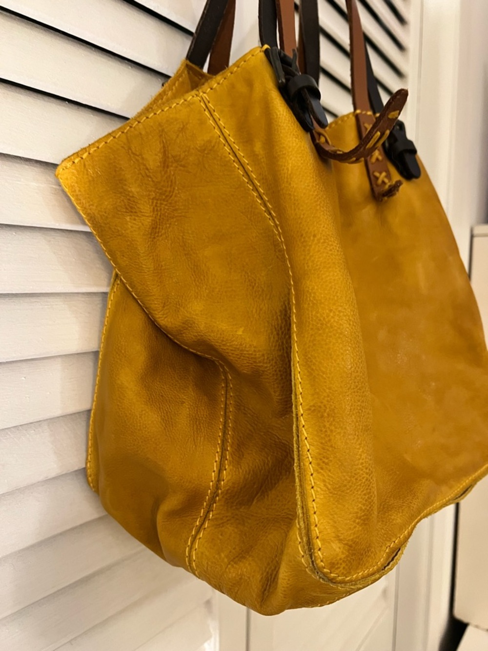 Anthropologie Holding Horses Cognac and Mustard Hobo/Tote Leather - Picture 5 of 9